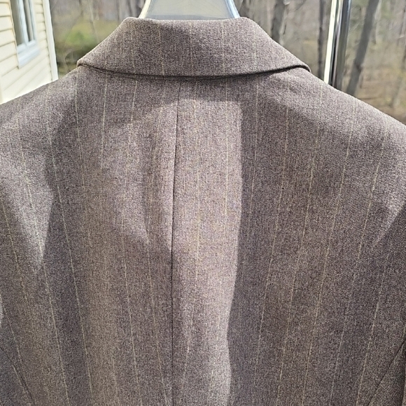 Elegant Womens Pants Suit 18W Brown Pinstripe Lined Double Breast Career Office - Picture 11 of 16